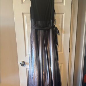 SLNY Black Bodice with Metallic Gray Ombre Maxi Gown